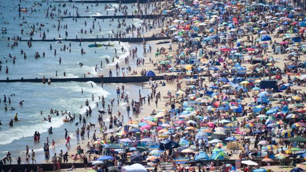 Crowded Dorset beach Wednesday